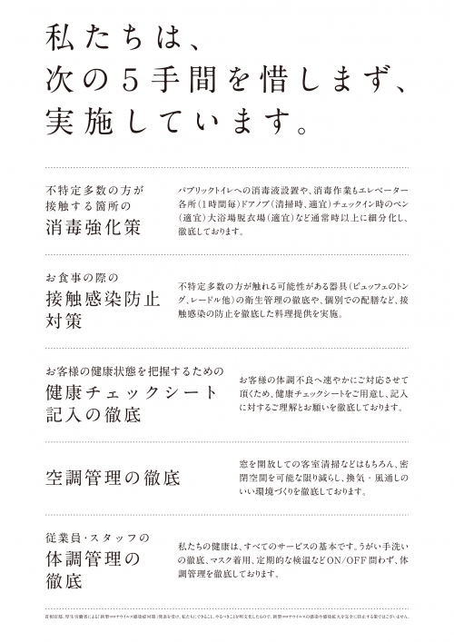 新型コロナウイルス感染拡大防止に向けての5手間を実施